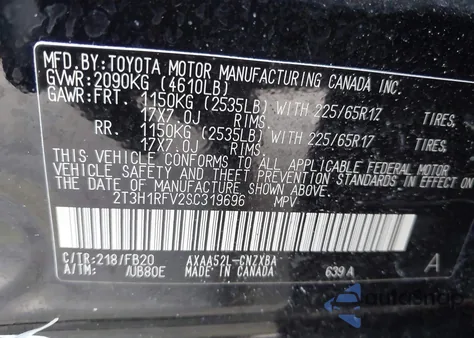 2025 Toyota Rav4 Le из США, поврежденный, VIN 2T3H1RFV2SC319696